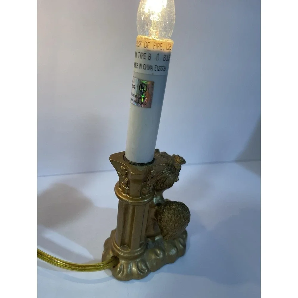 2 Vintage Angel Cherub Electric Candle Lamps Gold Tone‎ Working